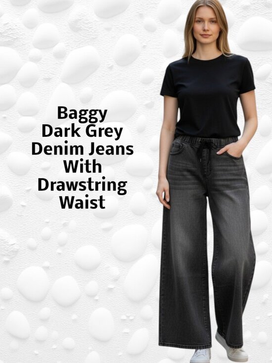 Denim - Baggy Dark Grey Denim Jeans — XL